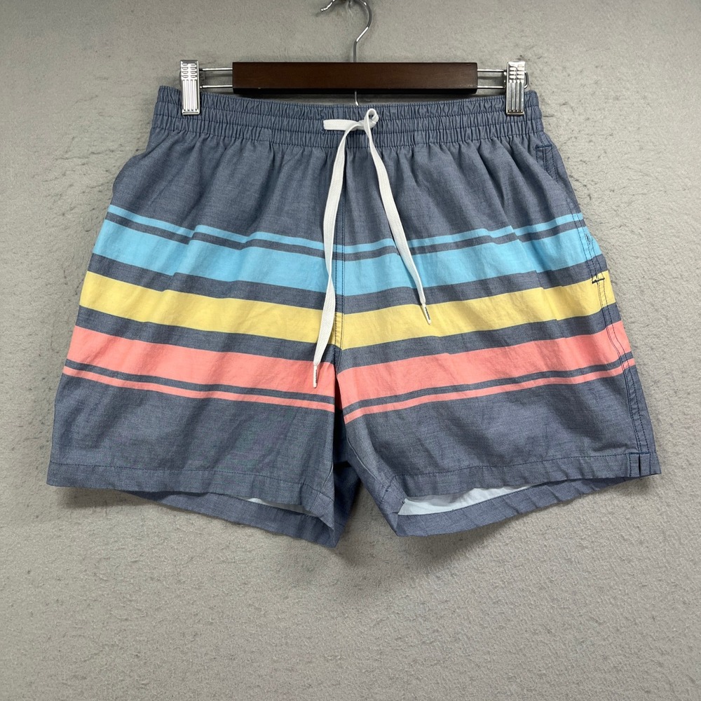 Chubbies Swim Trunks Men Medium Blue Striped 5.5" Board Shorts Beach Surf Summer
